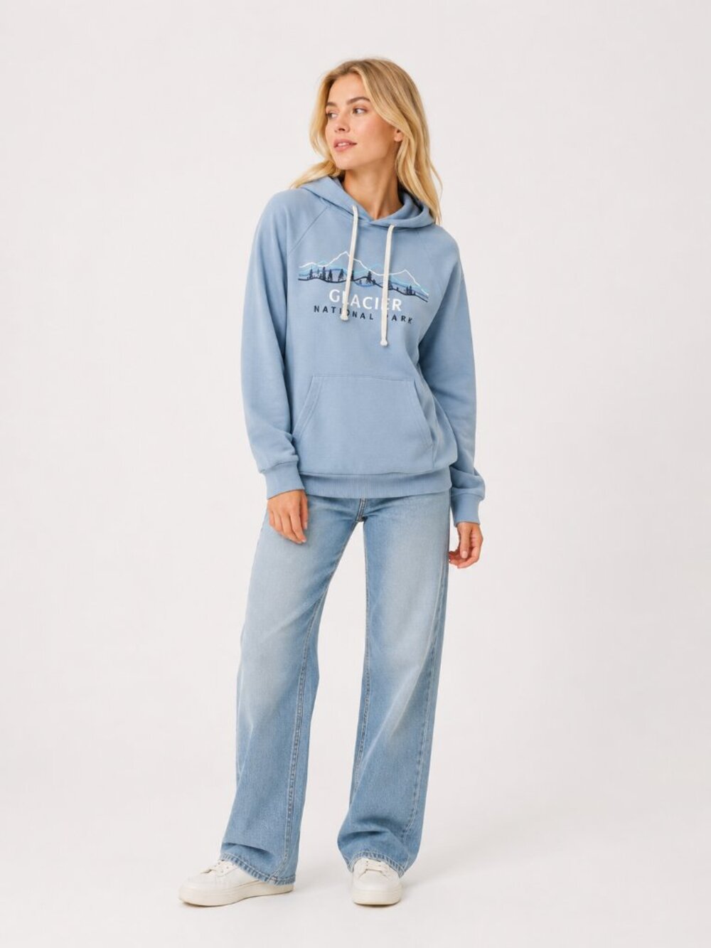 2/$30 Glacier National Park Graphic Hoodie Sweatshirt Blue XS #A0390 TRB2